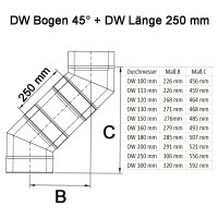 Doppelwandige Edelstahlschornstein Bogen / Winkel 45° DW Ø 80 - 300 mm
