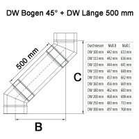 Doppelwandige Edelstahlschornstein Bogen / Winkel 45° DW Ø 80 - 300 mm