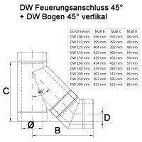 Doppelwandige Edelstahlschornstein Bogen / Winkel 45° DW Ø 80 - 300 mm