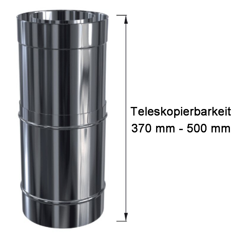 Doppelwandige Edelstahlschornstein Längenelement 370 - 500 mm Justierelement Ø 80 - 300 mm