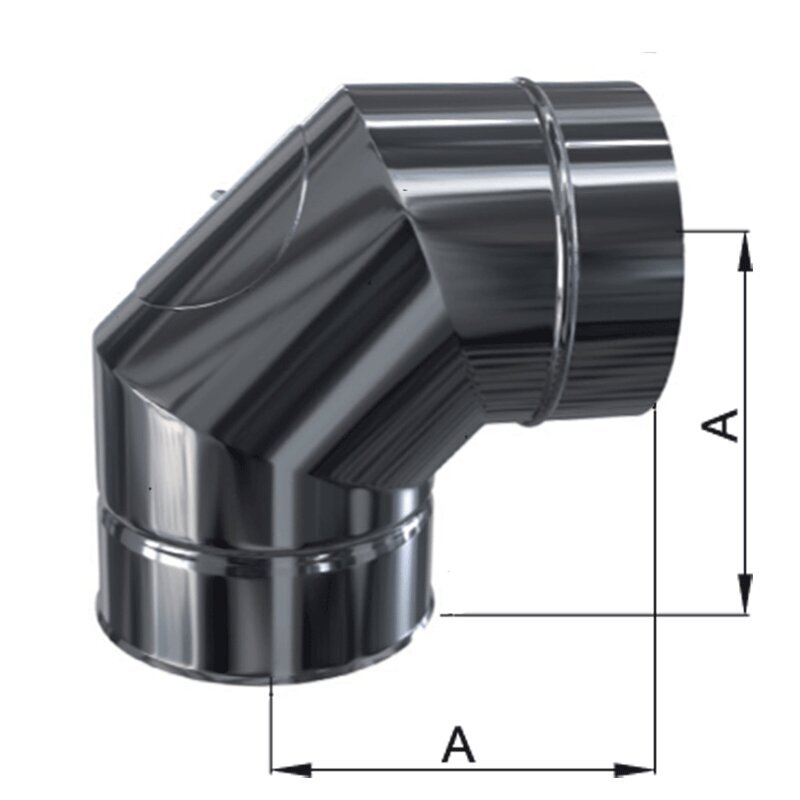 Doppelwandige Edelstahlschornstein Bogen / Winkel 90° mit Revision DW Ø 80 - 300 mm