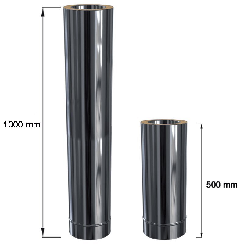 Doppelwandige Edelstahlschornstein Längenelement 500 / 1000 mm frei kürzbar Ø 80 - 300 mm