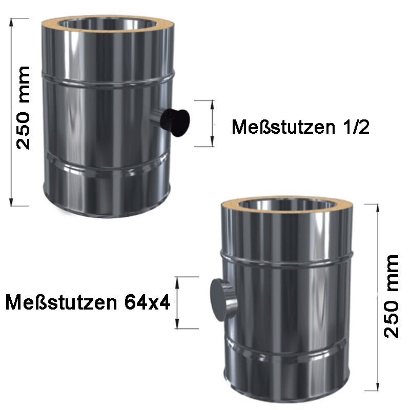 Doppelwandige Edelstahlschornstein Längenelement 250 mm mit Meßstutzen Ø 80 - 300 mm