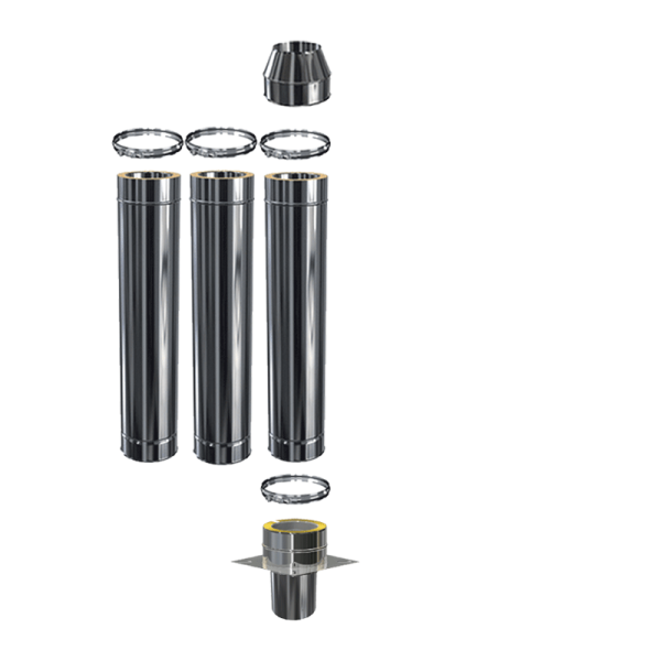 Doppelwandige Edelstahlschornsteinverlängerung DW 80 mm Standard 0,5 mm 3,0 m ohne Prüföffnung rund