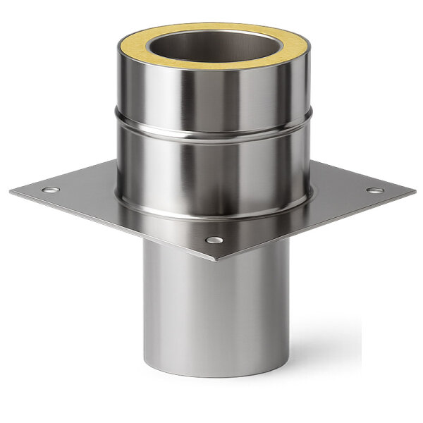 Doppelwandige Edelstahlschornstein Grundplatte DW 80 mm Einschub rund auf Maß Standard 0,5 mm
