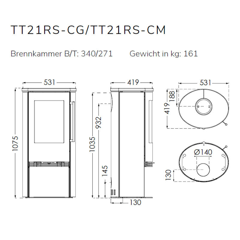 TermaTech TT21RS-CM Kaminofen Mocca, TermaStone 5 kW