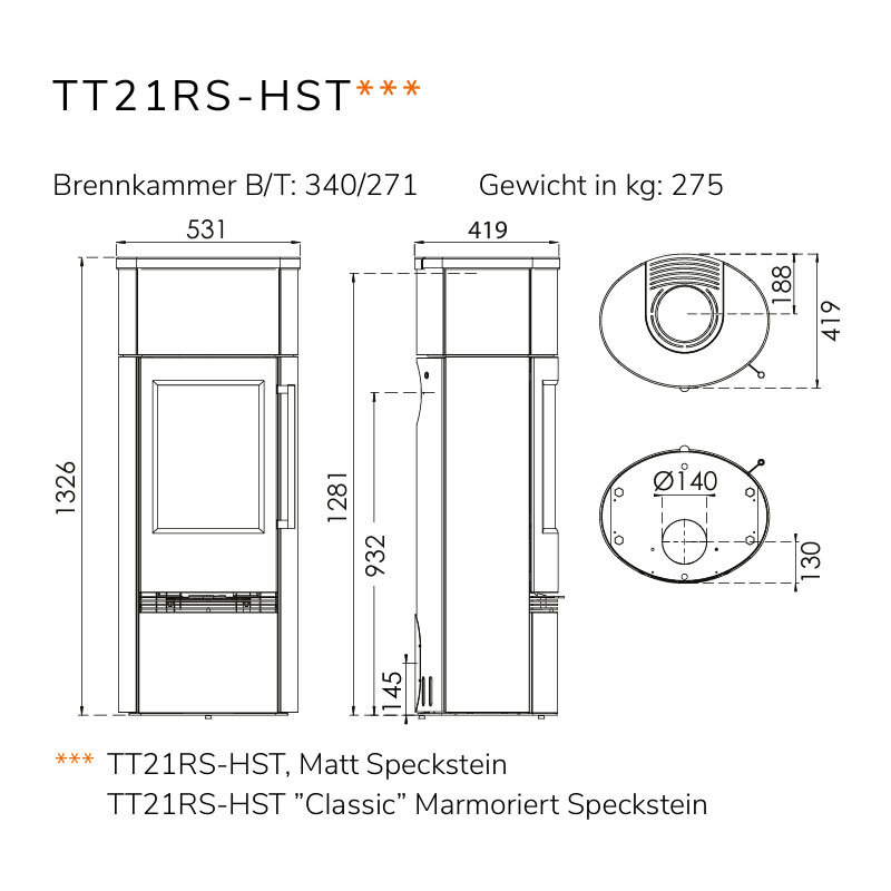 TermaTech TT21RS-HST Kaminofen Matt Speckstein 5 kW