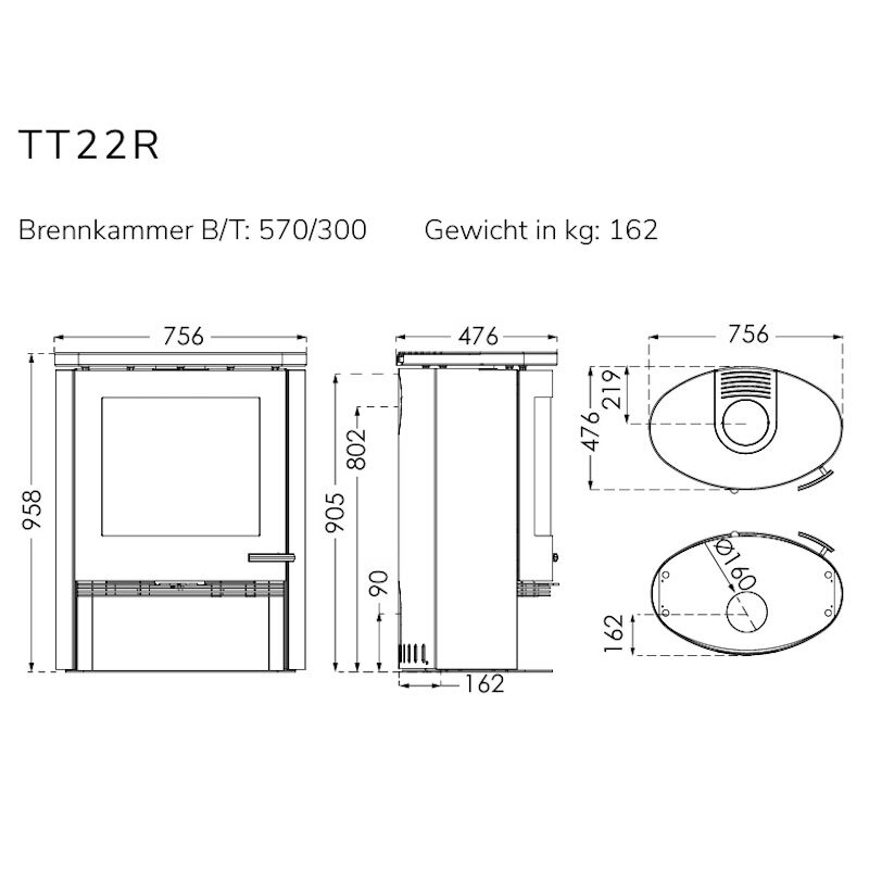 TermaTech TT22RP Kaminofen Stahl schwarz 7,5 kW