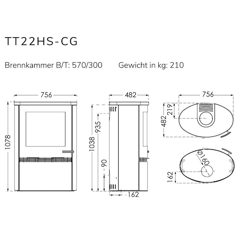 TermaTech TT22HS-CG Kaminofen Grey,TermaStone 7,5 kW
