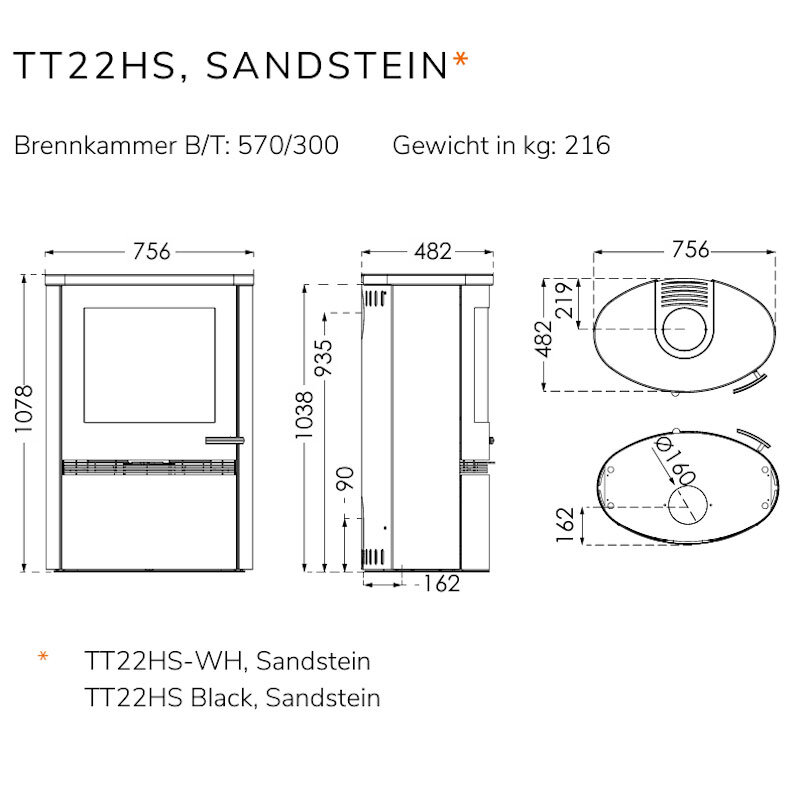 TermaTech TT22HS-WH Kaminofen Sandstein 7,5 kW