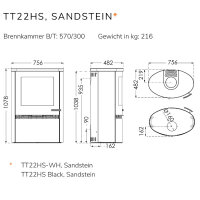 TermaTech TT22HS-WH Kaminofen Sandstein 7,5 kW
