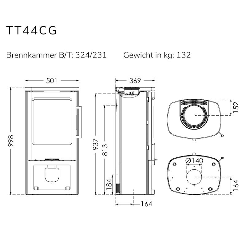 TermaTech TT44CG Kaminofen Grey, TermaStone 4,8 kW