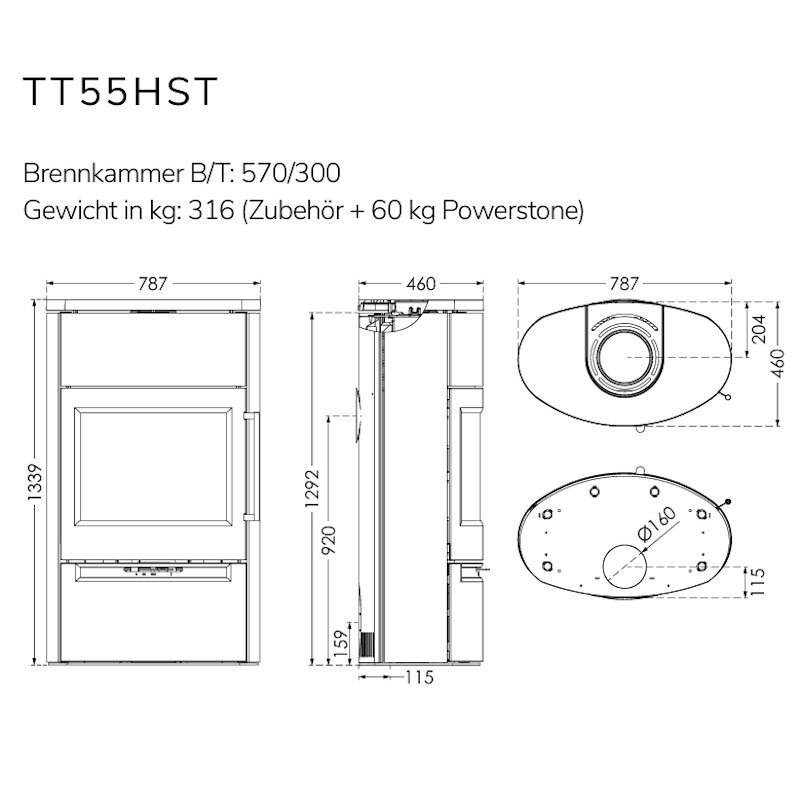 TermaTech TT55HST Kaminofen "Classic" Marmoriert Speckstein 7,5 kW