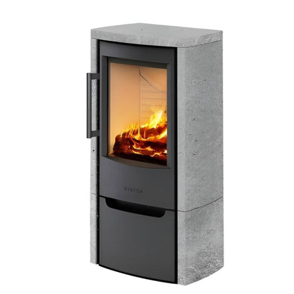 Kaminofen Wiking Miro 4 Naturversteinkleidung mit Holzfachtür - 4,9 kW in Schwarz oder Grau