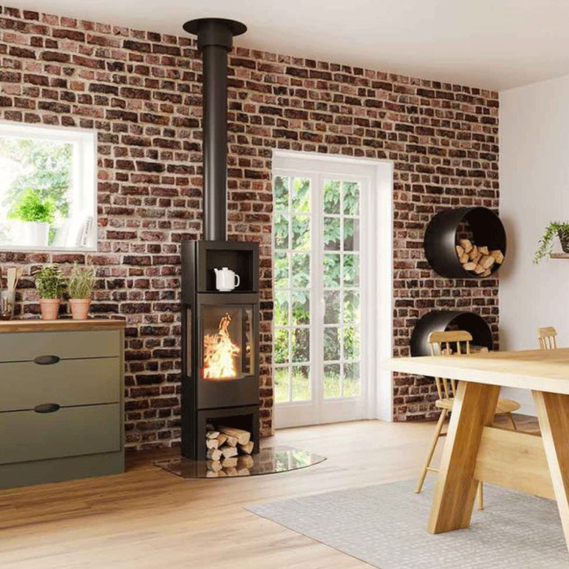 Kaminofen WIKING Miro 5+ mit Holzfach oder Holzfachtür 4,9 kW – Schwarz/Grau