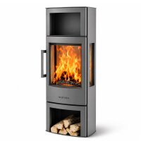 Kaminofen WIKING Miro 5+ mit Holzfach oder Holzfacht&uuml;r 4,9 kW &ndash; Schwarz/Grau