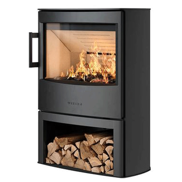 Kaminofen Wiking Maxi 4 mit Holzfachtür oder offenes Holzfach 6,3 kW - in Schwarz & Grau
