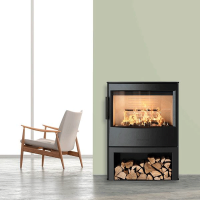 Kaminofen Wiking Maxi 4 mit Holzfachtür oder offenes Holzfach 6,3 kW - in Schwarz & Grau