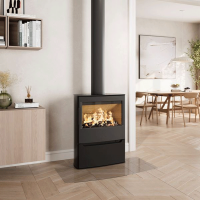 Kaminofen Wiking Maxi 4 mit Holzfachtür oder offenes Holzfach 6,3 kW - in Schwarz & Grau