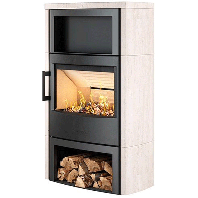 Kaminofen WIKING Maxi 6 | 6,3 kW Stahl- oder Natursteinverkleidung, offenes Holzfach & Holzfachtür