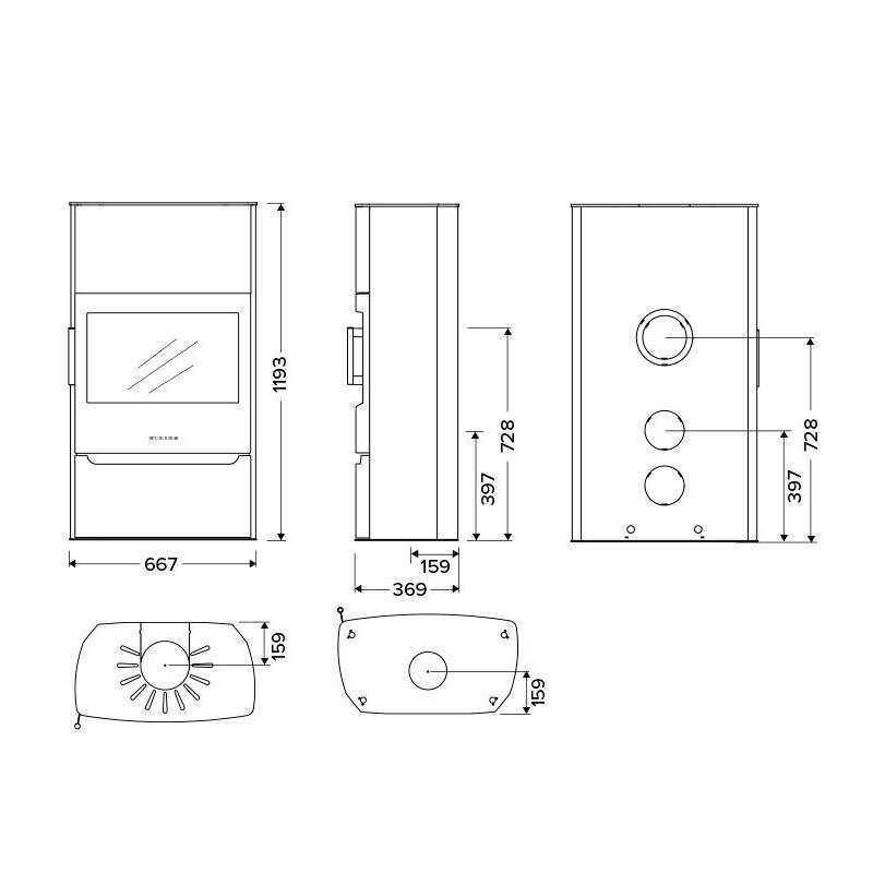 Kaminofen WIKING Maxi 6 | 6,3 kW Stahl- oder Natursteinverkleidung, offenes Holzfach & Holzfachtür