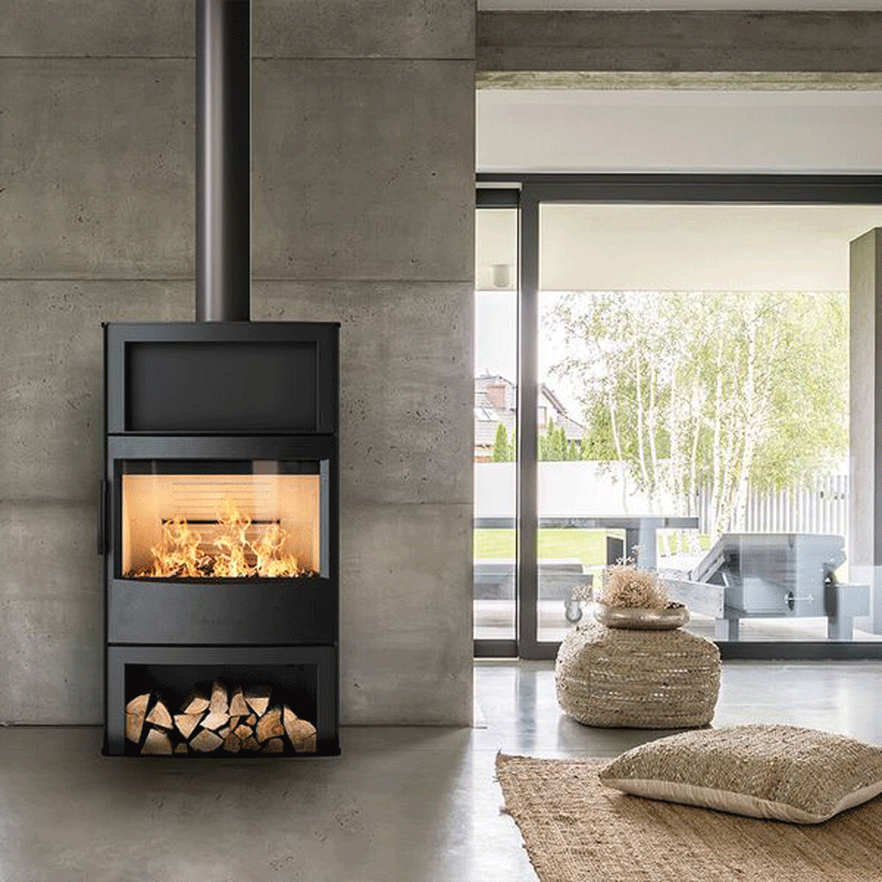 Kaminofen WIKING Maxi 6 | 6,3 kW Stahl- oder Natursteinverkleidung, offenes Holzfach & Holzfachtür
