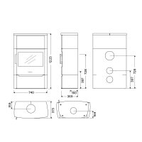 Kaminofen Wiking Maxi 6 Naturstein 6,3 kW, Holzfach mit Tür/offen, Grau & Weiß