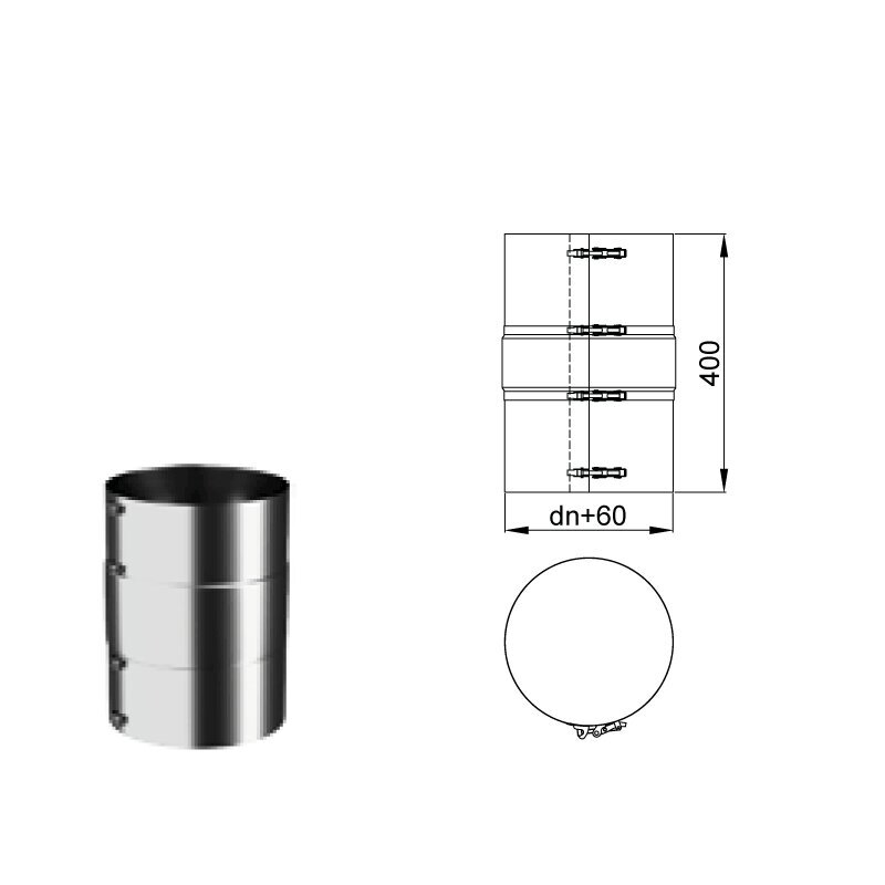 Doppelwandige Edelstahlschornstein Klemmband Freikragend  Ø 120 - 200 mm