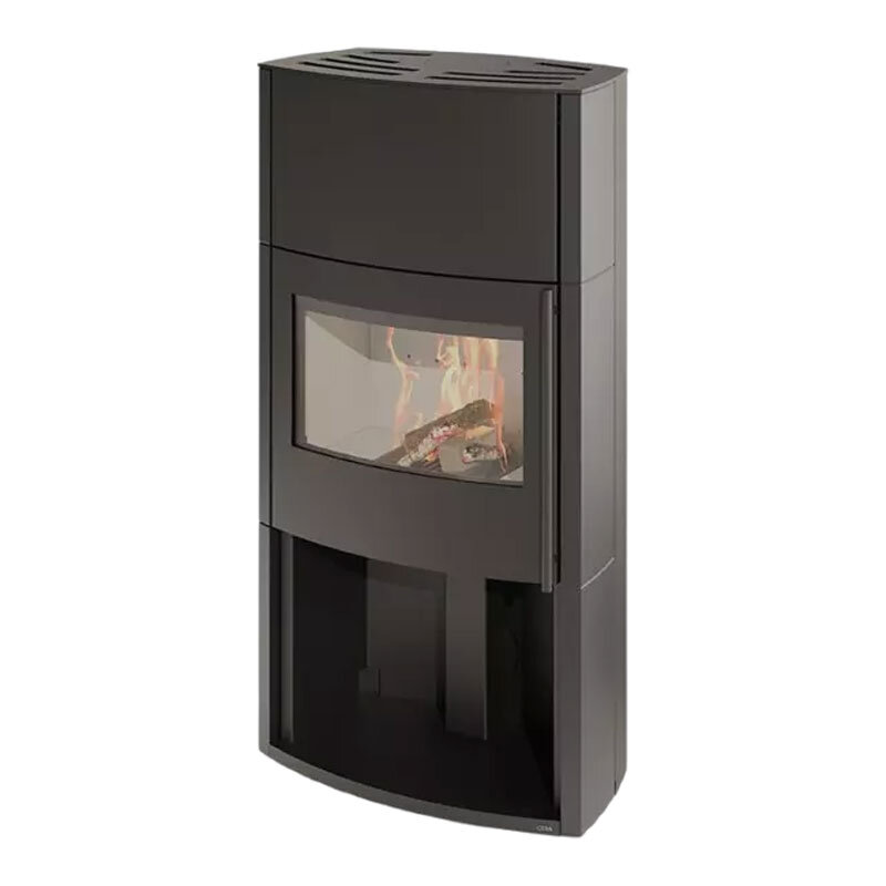 Kaminofen Cera Genius mit Betonverkleidung, offenem Holzfach – in drei Farben, 7 kW