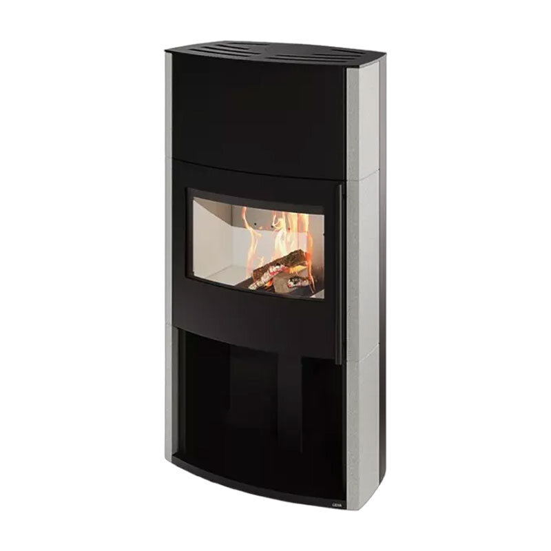 Kaminofen Cera Genius mit Betonverkleidung, offenem Holzfach – in drei Farben, 7 kW