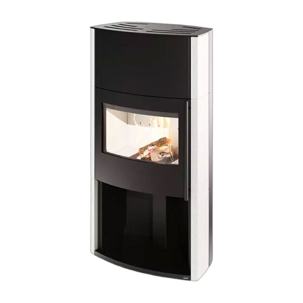 Kaminofen Cera Genius mit Betonverkleidung, offenem Holzfach – in drei Farben, 7 kW