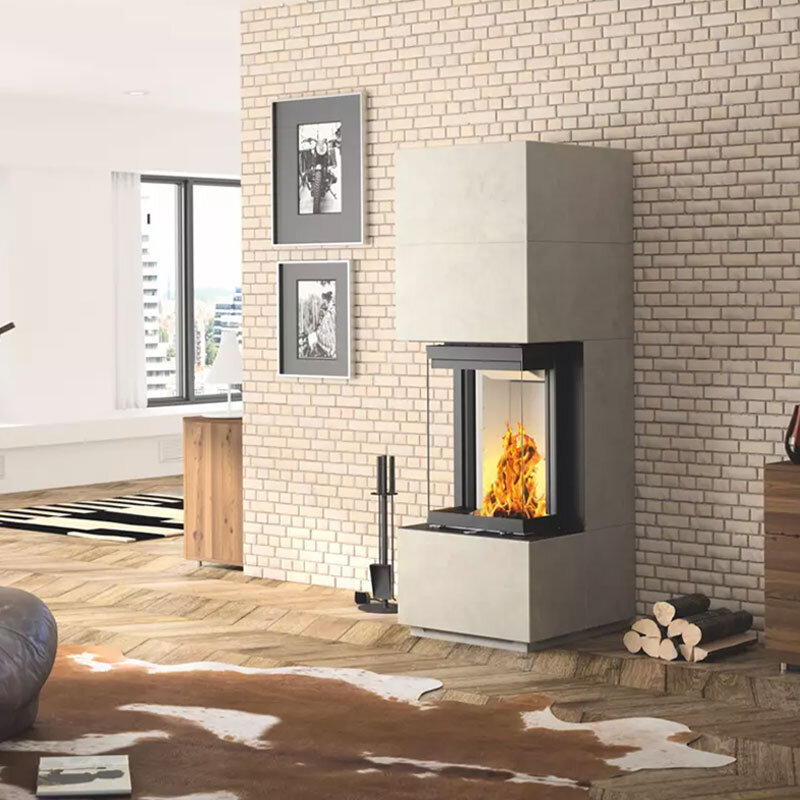 Cera KL1 Kaminanlage – 3-seitig verglast, Betonverkleidung, 6 kW