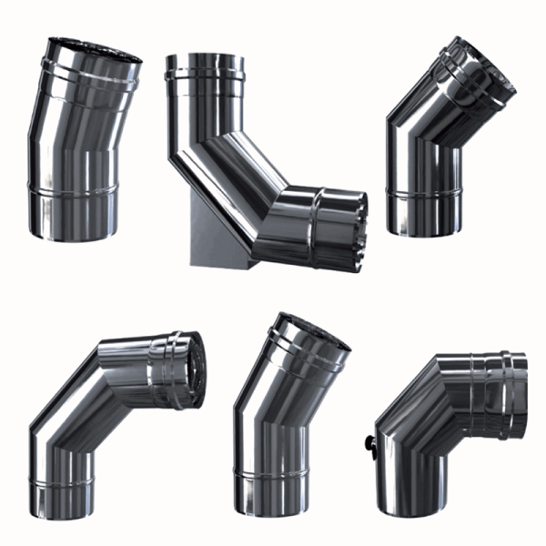 Luft-Abgas-System konzentrisch Edelstahl Bögen 15° 30° 45° 90° 93°