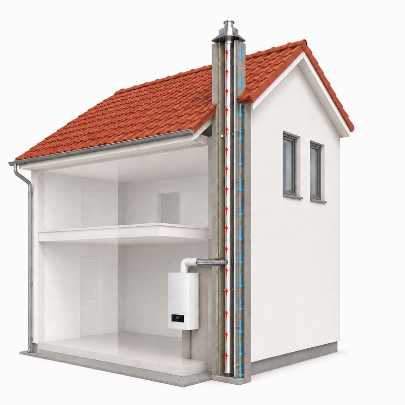 Konzentrisches Edelstahl Luft-Abgas-System Bausatz für Kamin Sanierung Ø 60/100 mm