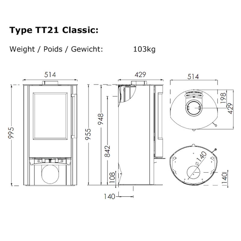 TermaTech TT21 Classic Kaminofen Stahl schwarz 5 kW