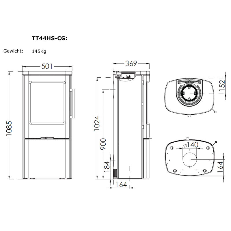 TermaTech TT44HS-CG Kaminofen grau TermaStone 4,8 kW