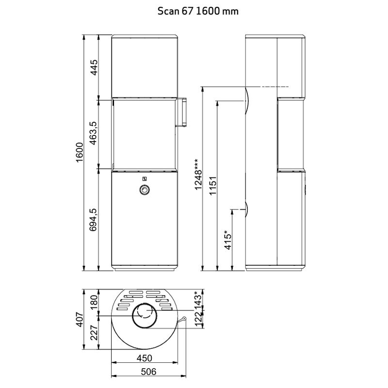 Ausstellungsstücke Kaminofen Scan 67 - 1600 Schmaler Holzofen 5 kW