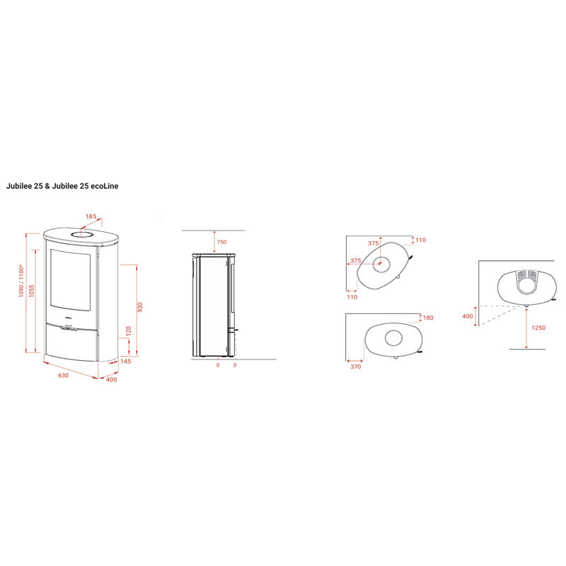 Kaminofen Lotus Jubilee 25 ecoLine 6,5 kW – wählbare Seitenverkleidungen