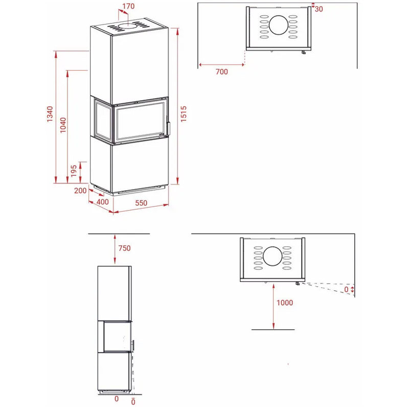 Kaminofen Lotus Visto 3 mit dreiseitig Glas - 5,4 kW