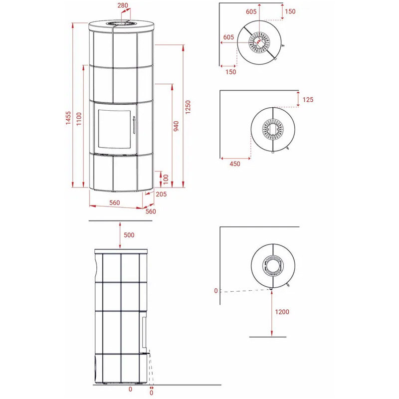 Kaminofen Lotus M2 5,9 kW - wählbare Seitenverkleidungen