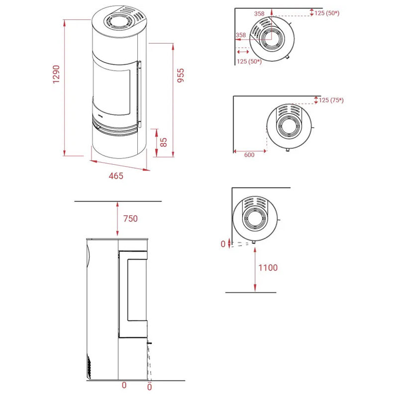 Kaminofen Lotus Orbis 2 ecoLine mit 5,5 kW – verschiedene Varianten