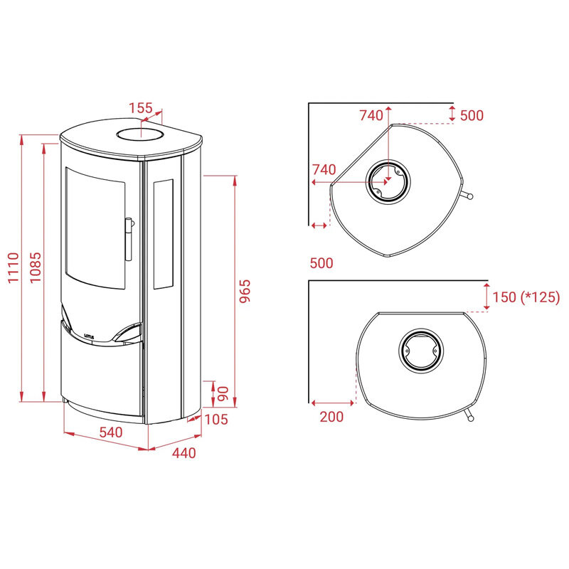 Kaminofen Lotus Prio 6 mit 7 kW und dreiseitiger Verglasung
