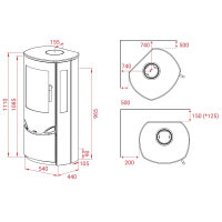 Kaminofen Lotus Prio 6 mit 7 kW und dreiseitiger Verglasung