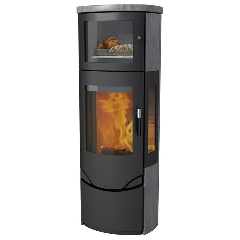Kaminofen Lotus Prio 7M mit 7 kW und Warmhaltefach – wählbare Verglasung und Verkleidung
