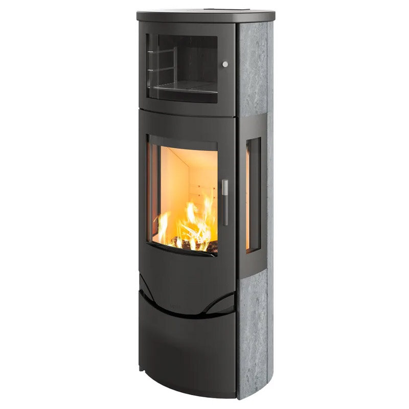 Kaminofen Lotus Prio 7M mit 7 kW und Warmhaltefach – wählbare Verglasung und Verkleidung