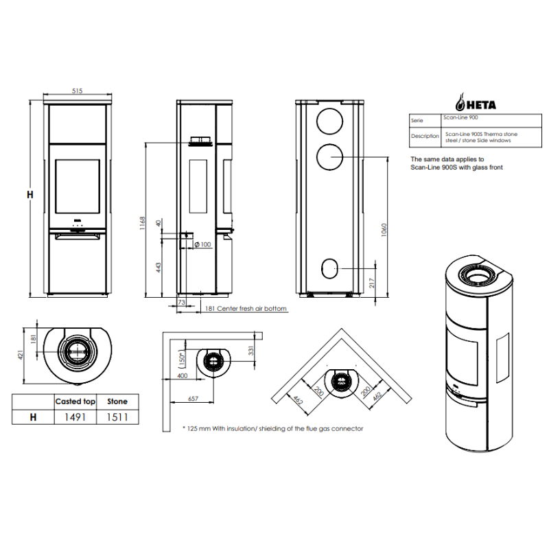 HETA Scan-Line 900S mit Seitenscheiben Kaminofen 6,8 kW