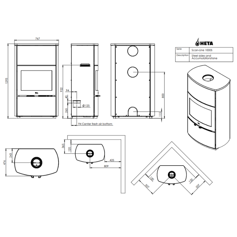 HETA Scan-Line 1000/B/S Kaminofen 7,7 kW