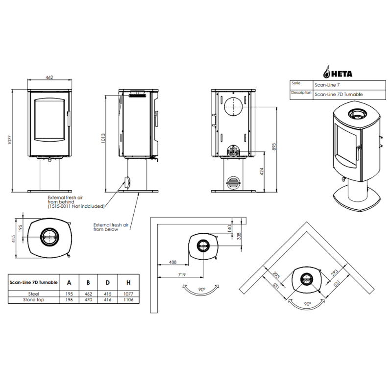 HETA Scan-Line 7D auf Säule Kaminofen 4,5 kW