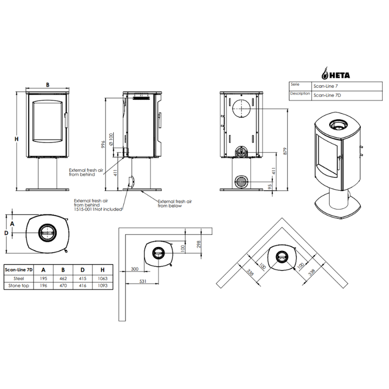 HETA Scan-Line 7D auf Säule Kaminofen 4,5 kW