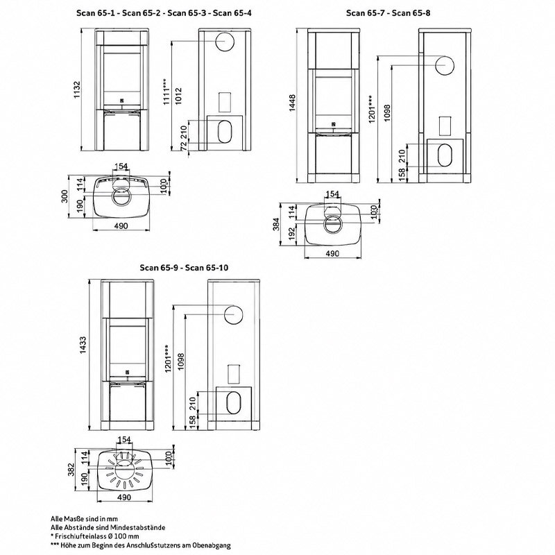 Kaminofen Scan 65-3 / 65-4 mit Specksteinverkleidung und 6 kW